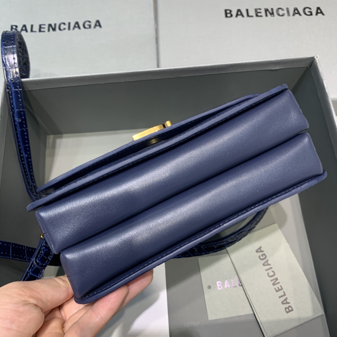 Balenciaga Small Woc Crocodile Embossed Shoulder Bag Dark Blue